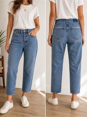 The Great The Fellow Jeans Cropped Relaxed Boyfriend 25 Washed Medium Indigo